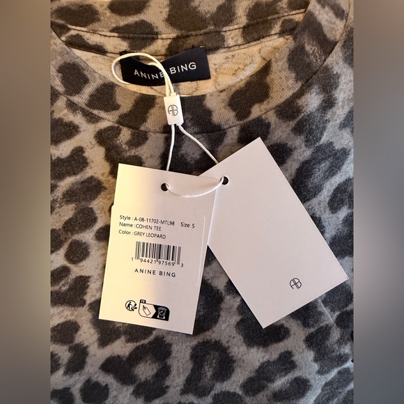ANINE BING NWT COHEN TEE IN GREY LEOPARD - Picture 8 of 10